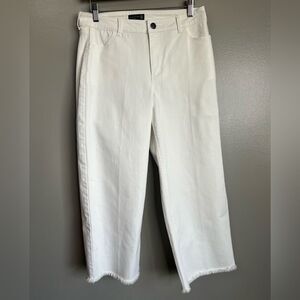 Susan Graver white denim wide leg ankle cropped frayed hem jeans‎ size 2 travel